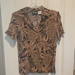 Caribou Fitted Brown and Black Notched Collar Button Down Shirt